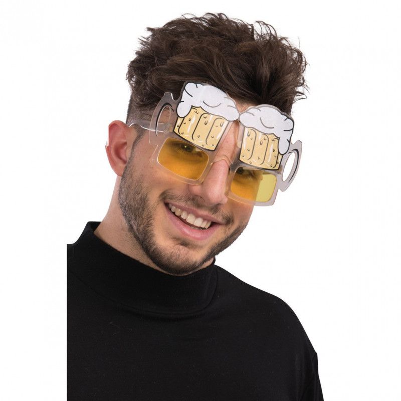 Chapeau Chope à Bière + Lunettes De Soleil Rigolotes - Costume Carnaval, Fête De La Bière, Cosplay - Taille Unique 58-60 Cm, En Velours Et Mousse